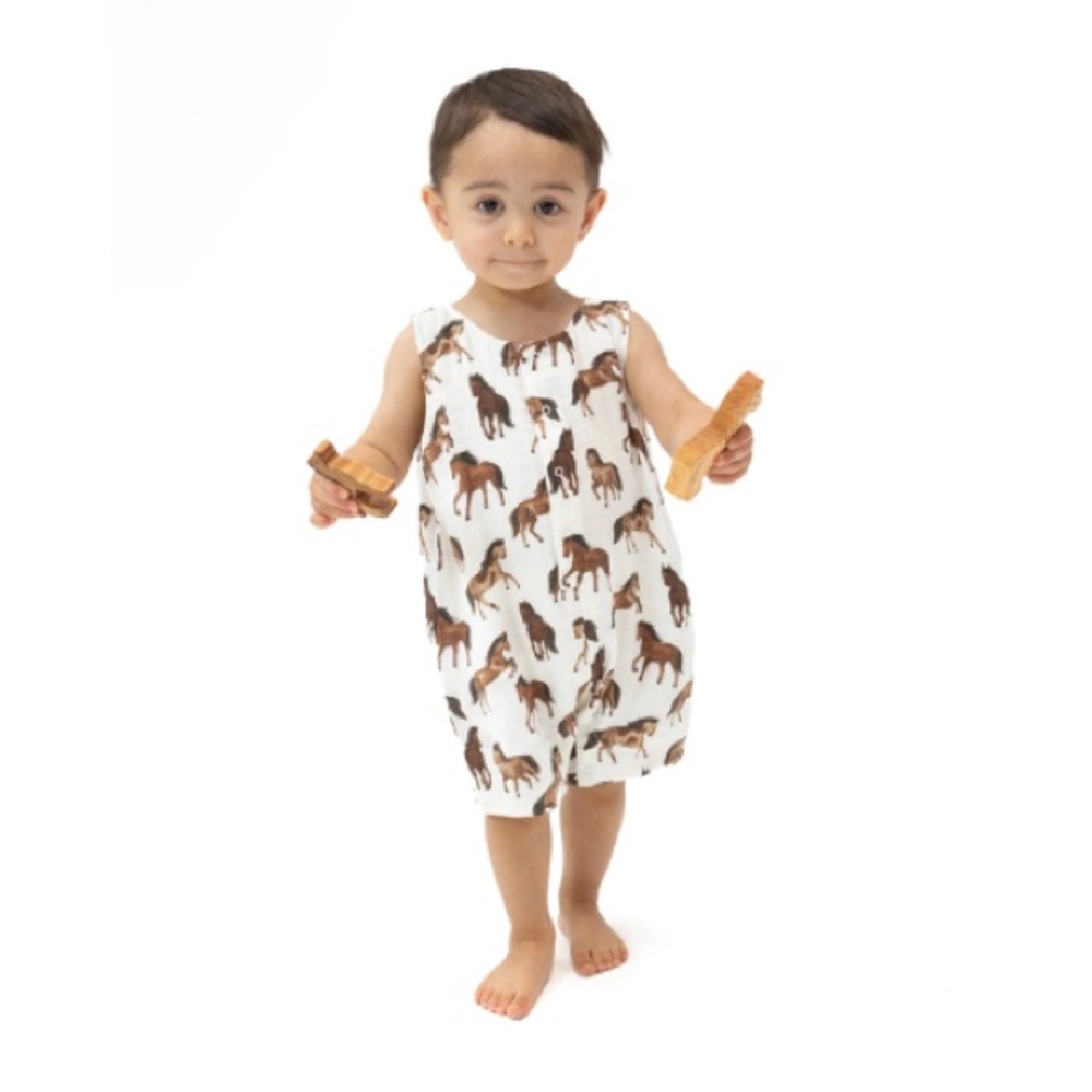 Angel Dear Shortie Romper Muslin Horses 6-12 18-24 months - Picture 6 of 6